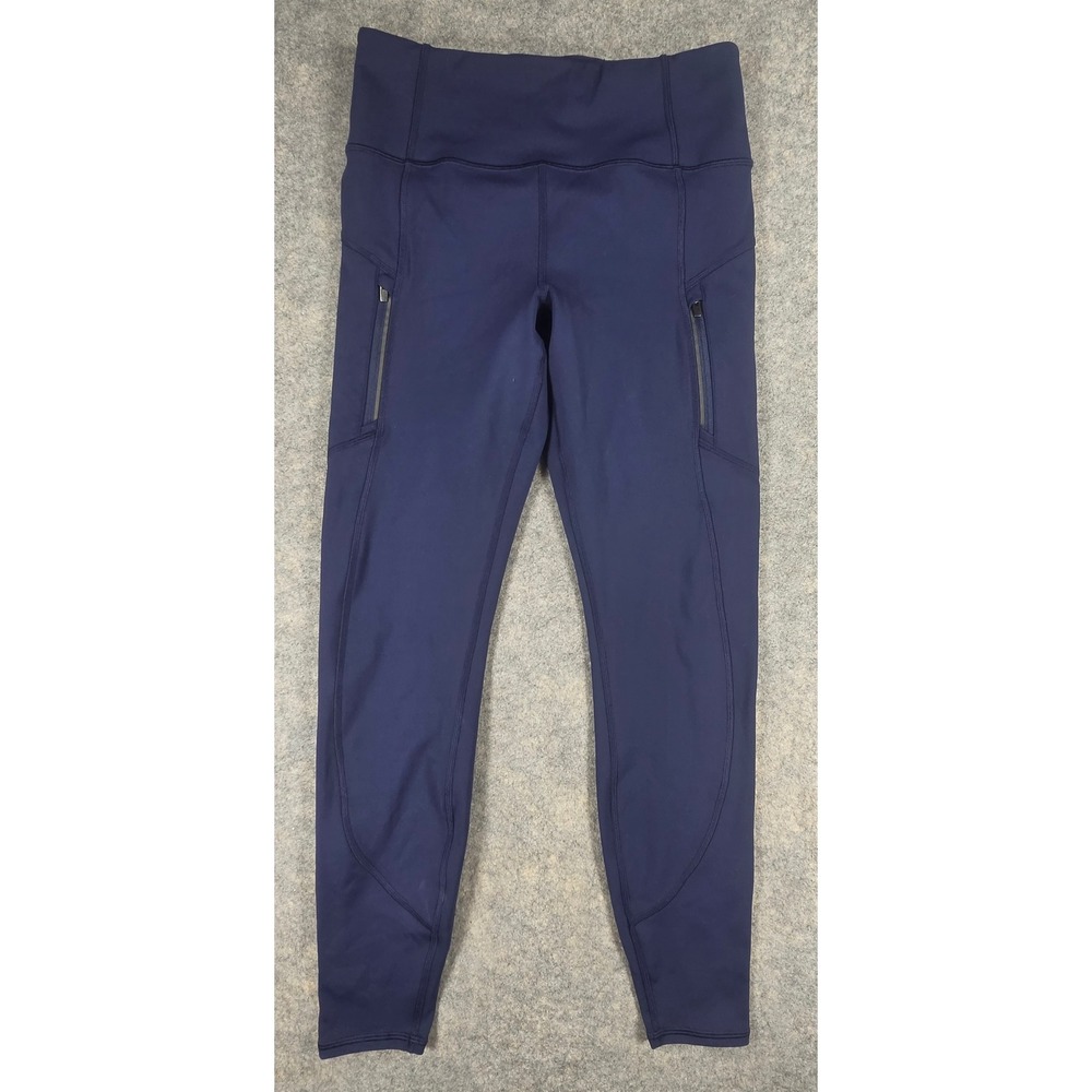 Athleta Rainier Tight Navy Blue Fleece Lined High Rise Leggings Small Pockets